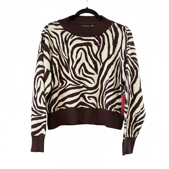 Carbon38 Sweaters - Carbon38 NWT $128 Zebra Print Crewneck Knit Sweater Brown & Cream S P2P 21-23”
